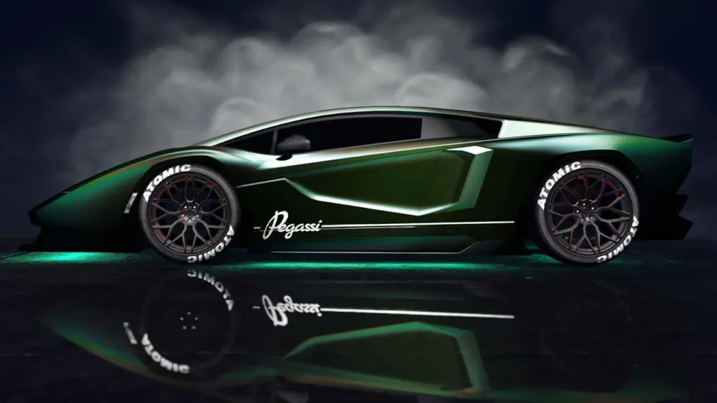 La voiture Torero XO de profil avec la peinture exclusive à GTA+ : Flip vert/rouge, sur sa carrosserie.