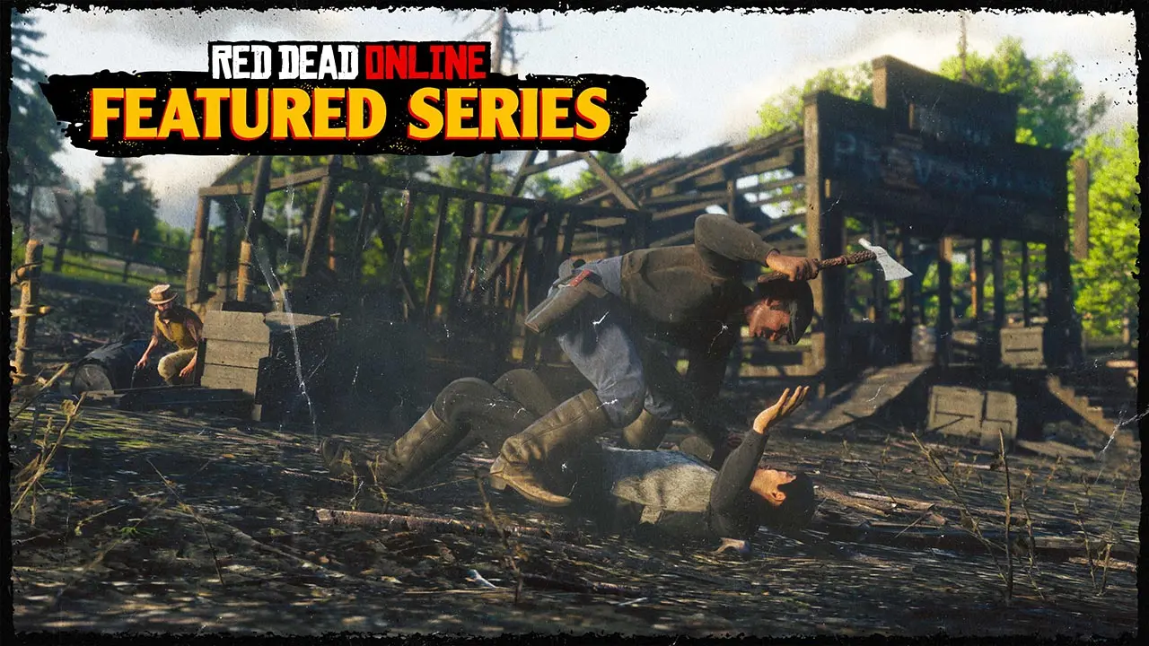 Deux joueurs de Red Dead Online s'affrontant dans un mode confrontation sur un terrain ravagé par le feu.