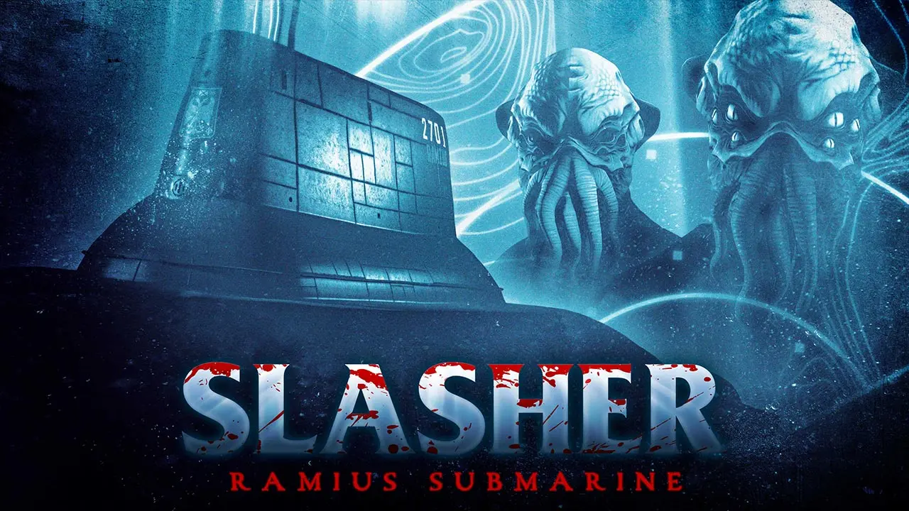 Affiche promotionnelle du mode rivalité Tueur en série dans sa variante se déroulant dans le sous-marin Ramius. Le sous-marin en question apparaît sur l'image sous l'océan, tandis que des monstres marins sont en arrière plan.