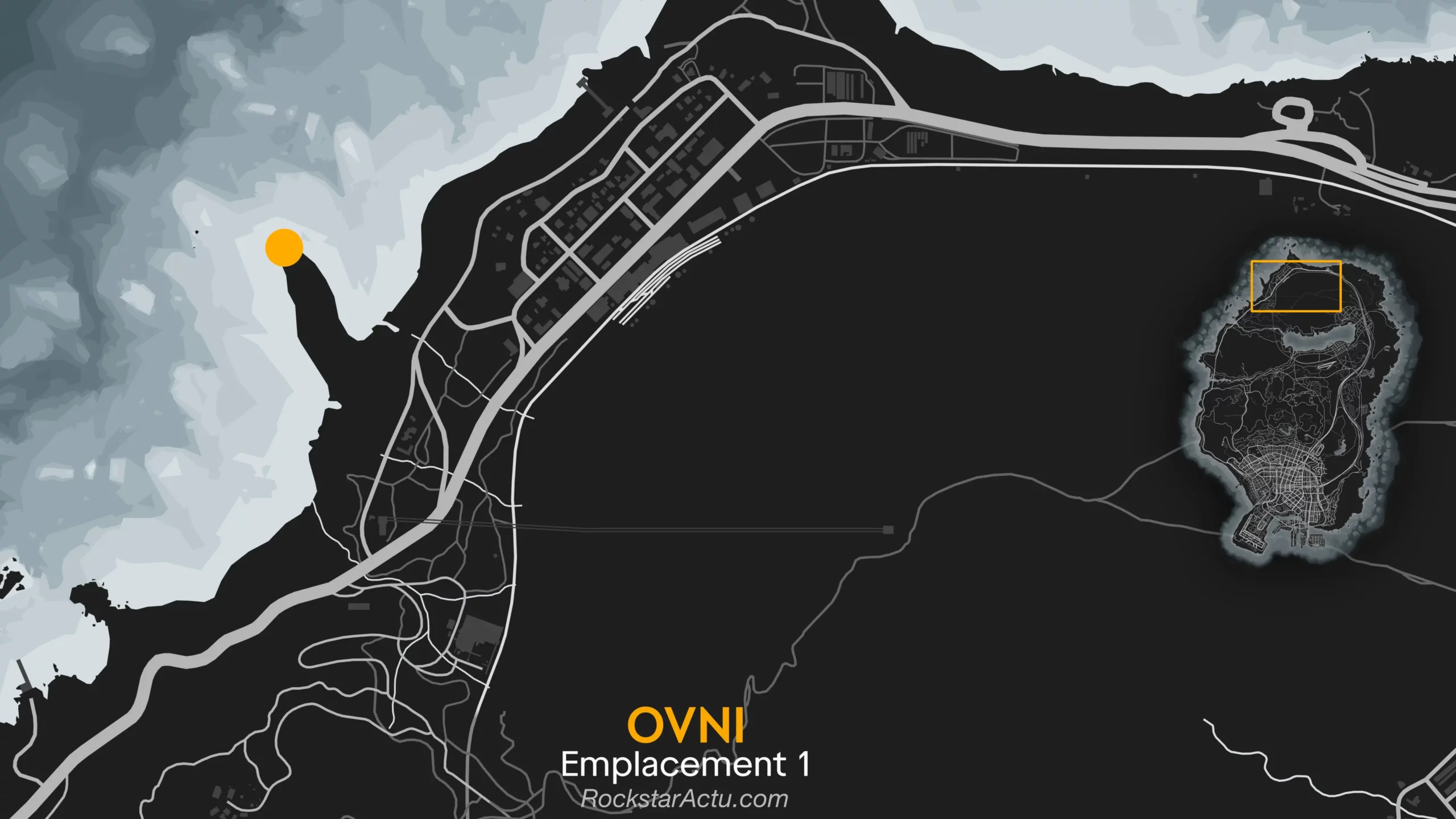 Carte de GTA Online affichant l'emplacement №1 de l'OVNI d'Halloween au sud de Paleto Bay.