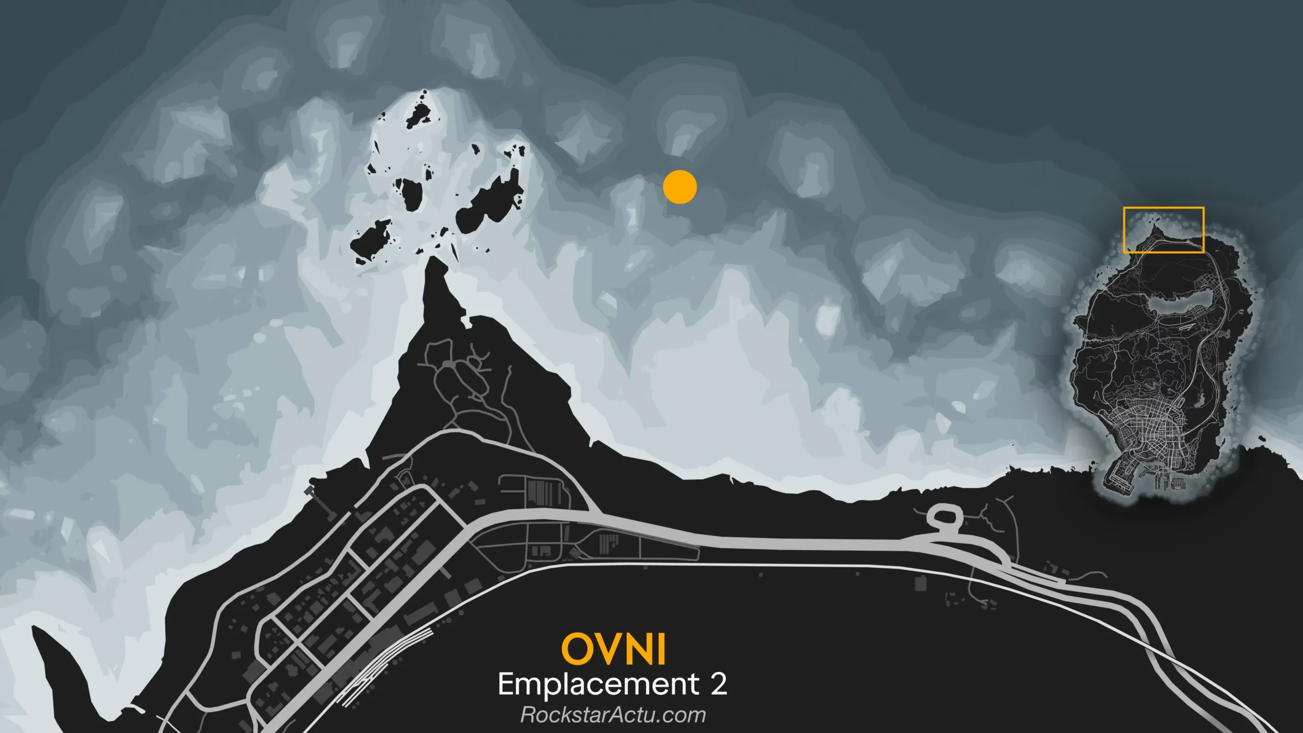 Emplacement №2 de l'OVNI dans Grand Theft Auto Online. Il apparaît au-dessus de Paleto Bay, dans l'océan, au-dessus de l'UFO immergé dans GTA 5.