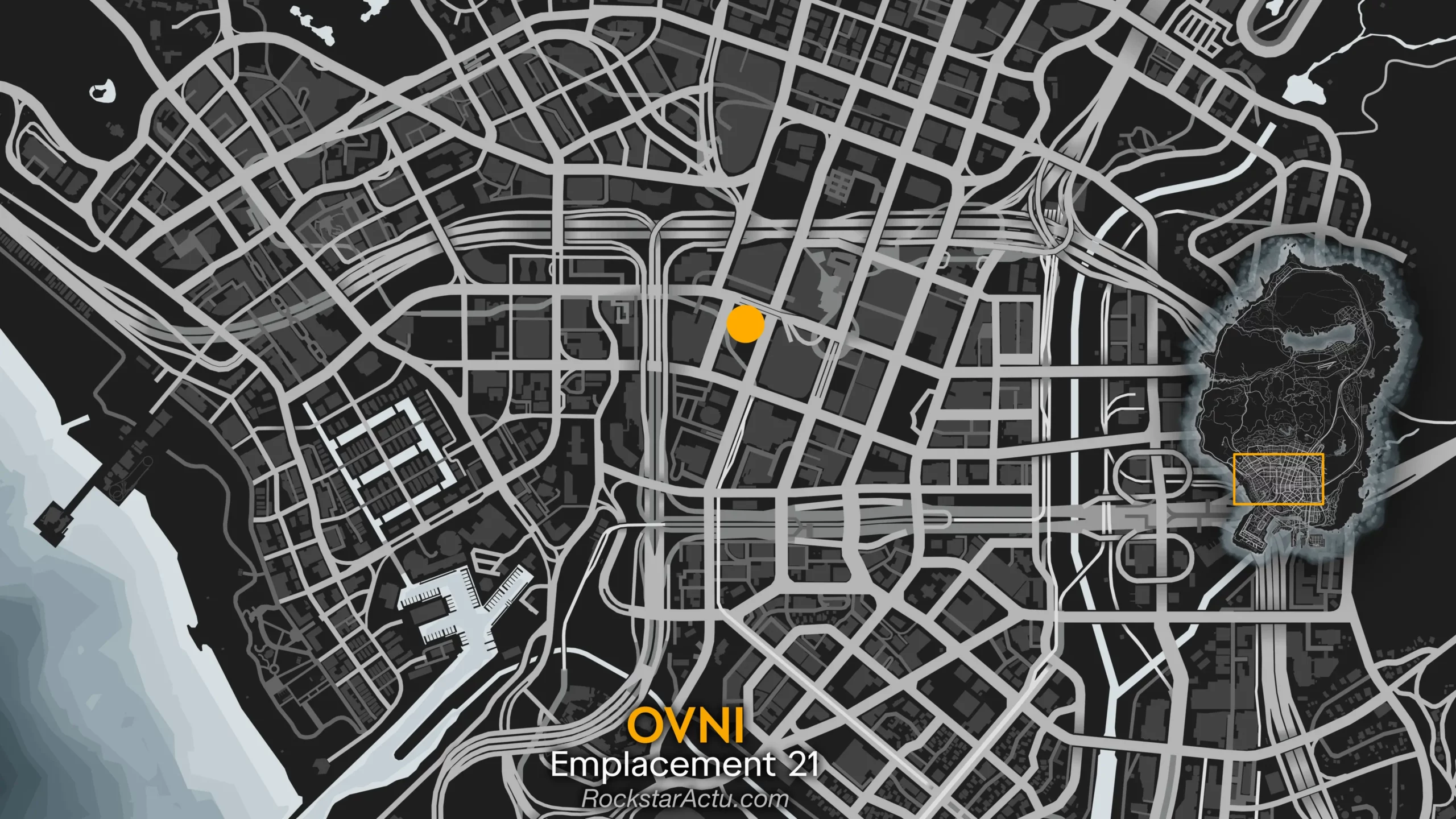 Carte dévoilant la zone d'apparition du №21. Elle apparaît au-dessus d'un immeuble du centre-ville de Los Santos.