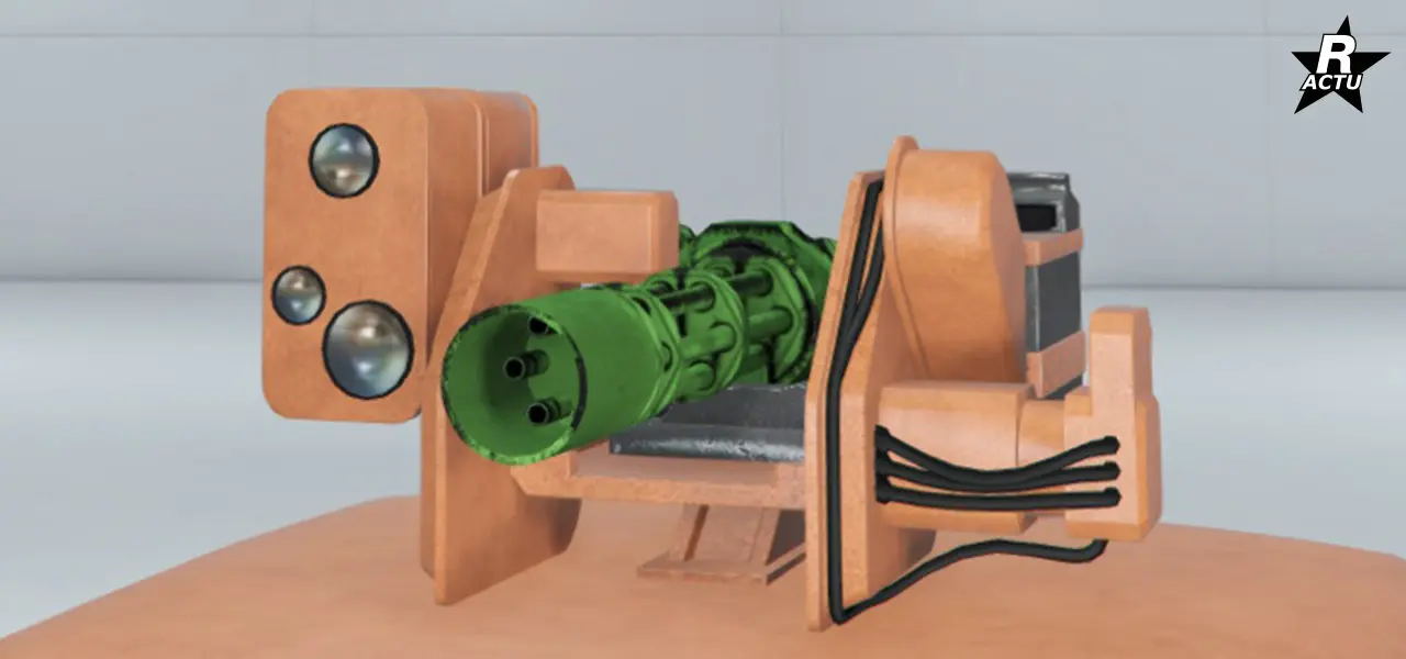 Minigun fixe de série placé sur le toit de la Tampa armée.