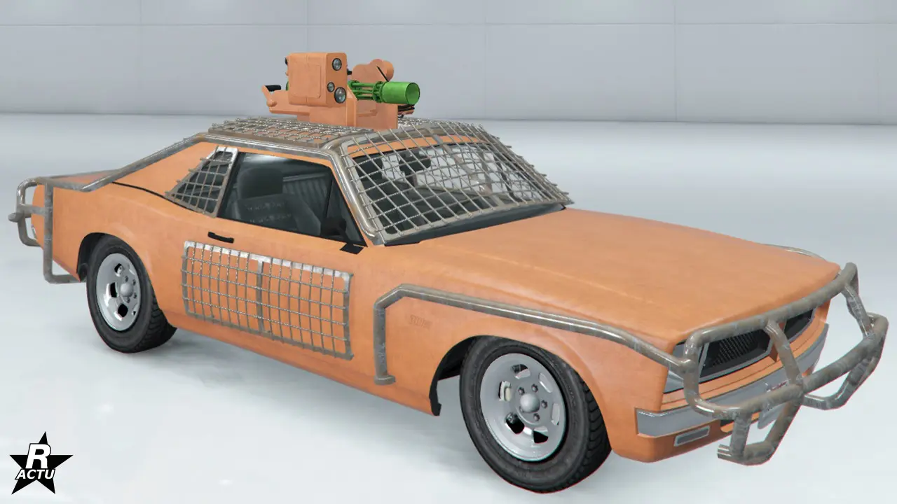 Léger blindage renforcé sur la carrosserie, ajoutant une grille large sur le pare-brise avant et d'un pare-bufle pardessus le pare-chocs.