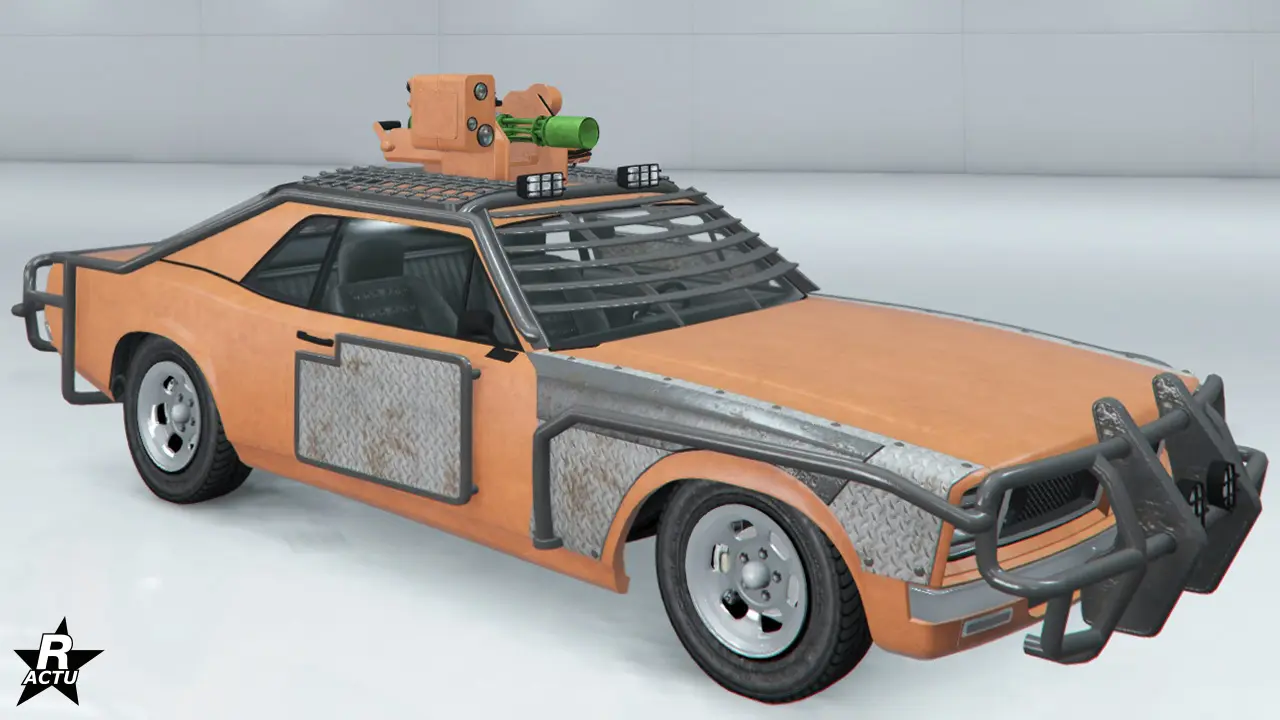 Blindage de châssis lourd ajoutant une grille à lames horizontales plus rapprochées, une plus grande protection sur les portières et un plus grand pare-buffle à l'avant du bolide.