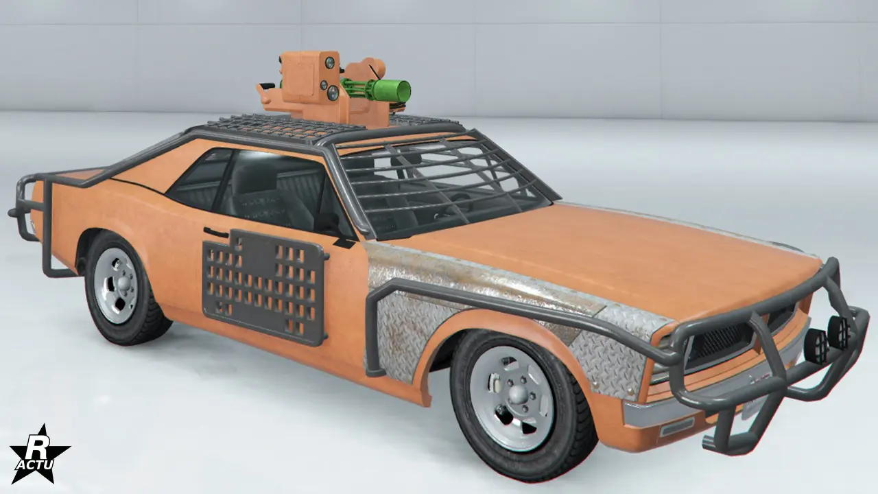 Blindage de châssis moyen, renforçant avec une grille verticale le pare-brise, une autre sur les portes latérales, ainsi qu'un pare-buffle à l'avant de la carrosserie.