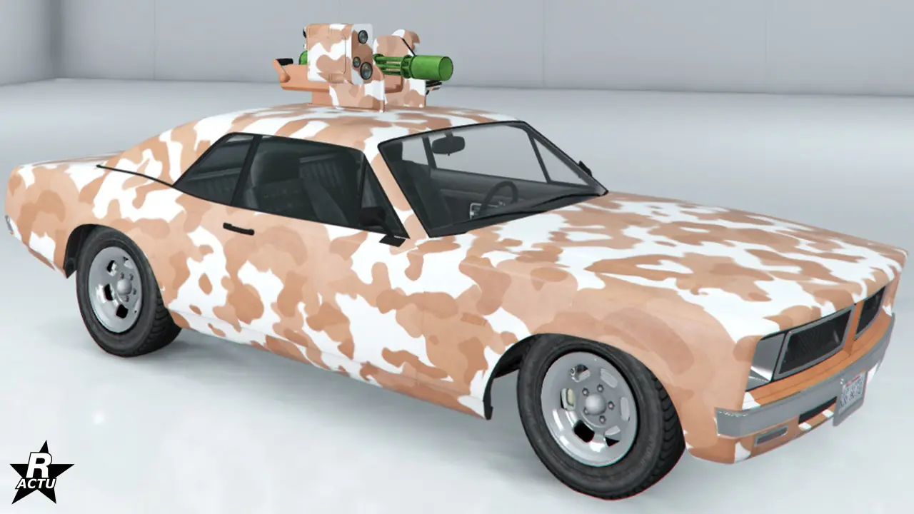 Décalcomanie militaire pour un théâtre d'opération enneigé, avec des formes blanches et brunes.