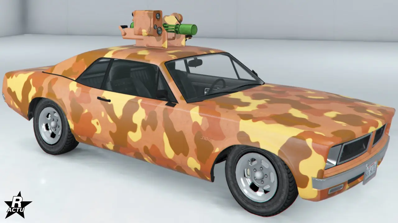 Skin désertique aux formes oranges, brunes et jaunes pâles.