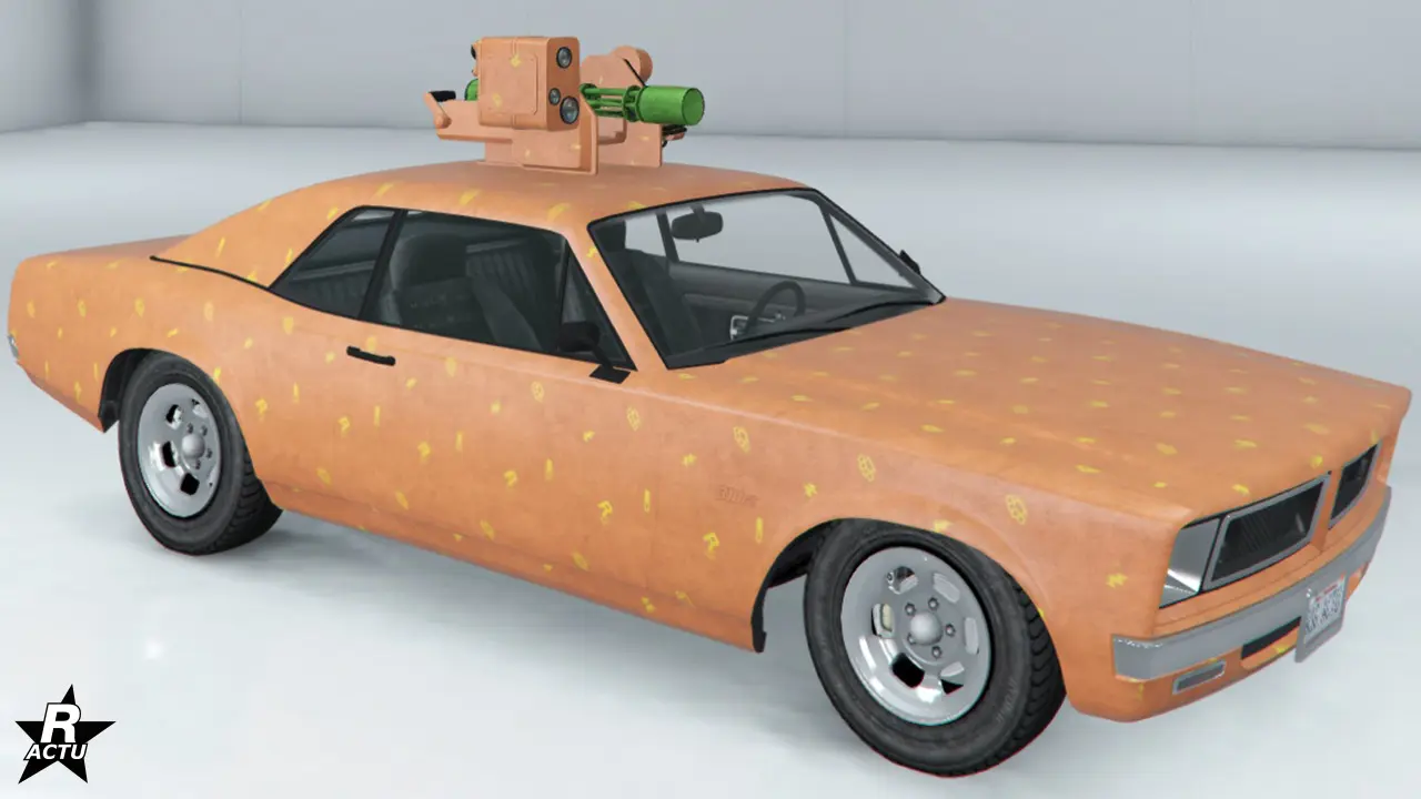 Motif ajoutant une représentation d'un petit poing américain jaune un peu partout sur la carrosserie du bolide, ainsi que le "R*" représentant le logo de Rockstar Games.