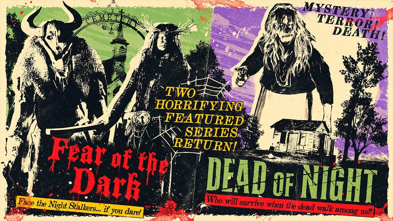 Artwork des activités d'Halloween Fear of the Dark / Peur du noir et Dead of Night / Terreurs nocturnes.