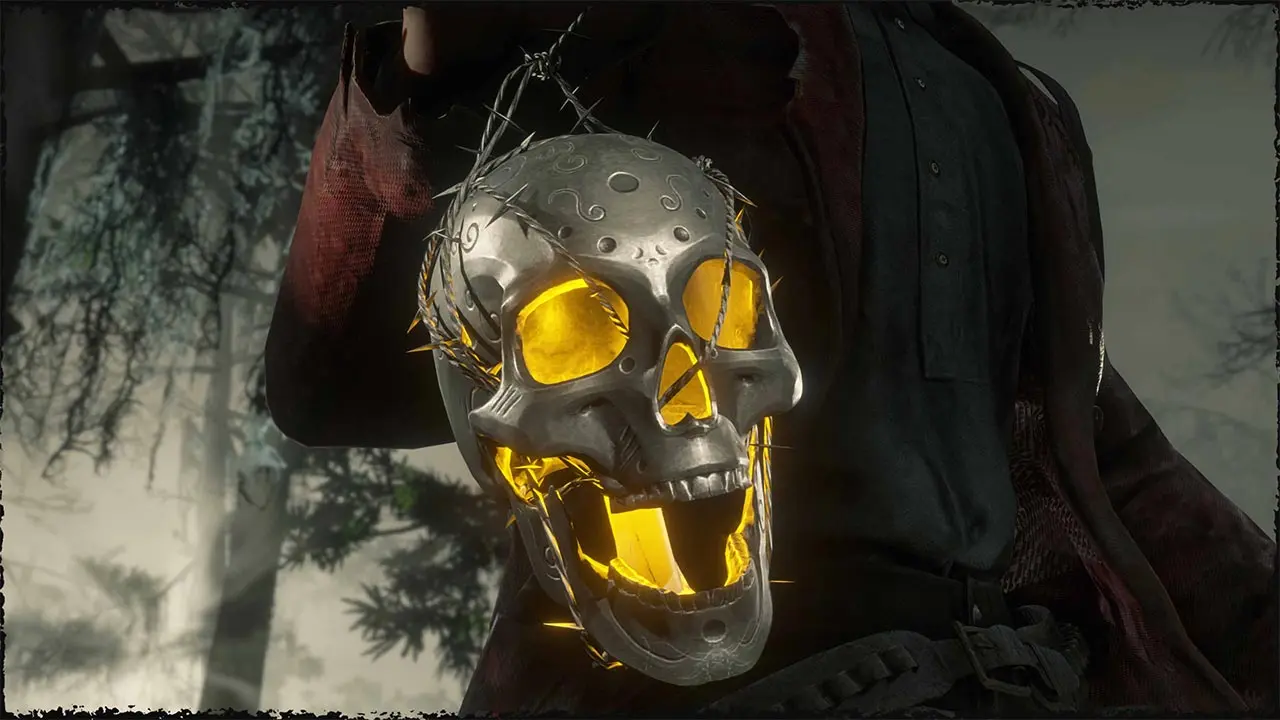 Lanterne Glabelle en forme de tête de mort. Il s'agit d'une récompense du passe saisonnier de hors-la-loi spécial Halloween №2 dans le jeu vidéo Red Dead Online.