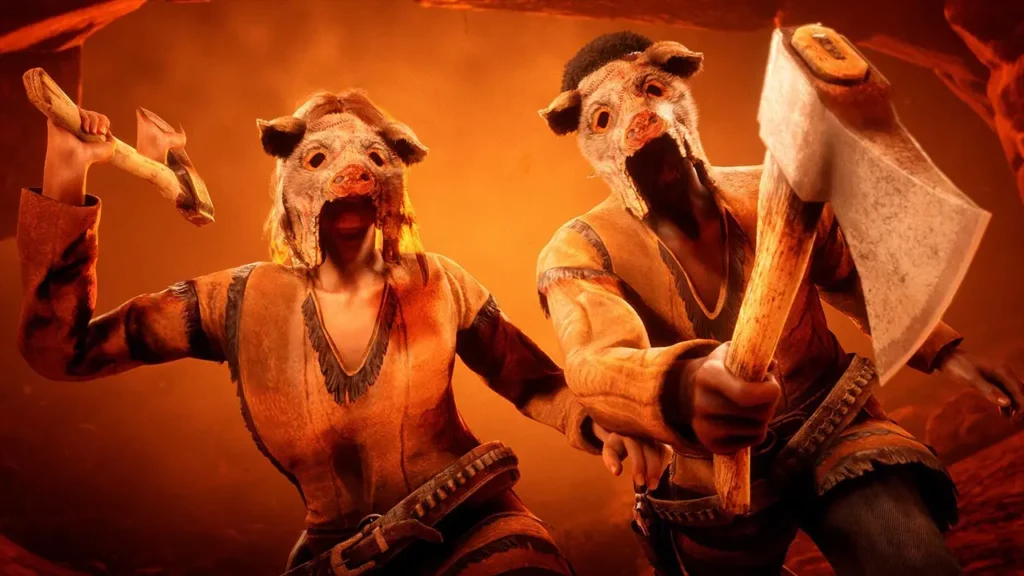 Deux personnages jouables de Red Dead Online portant la tenue communautaire d'Halloween d'octobre 2025 créée par Game2Get.