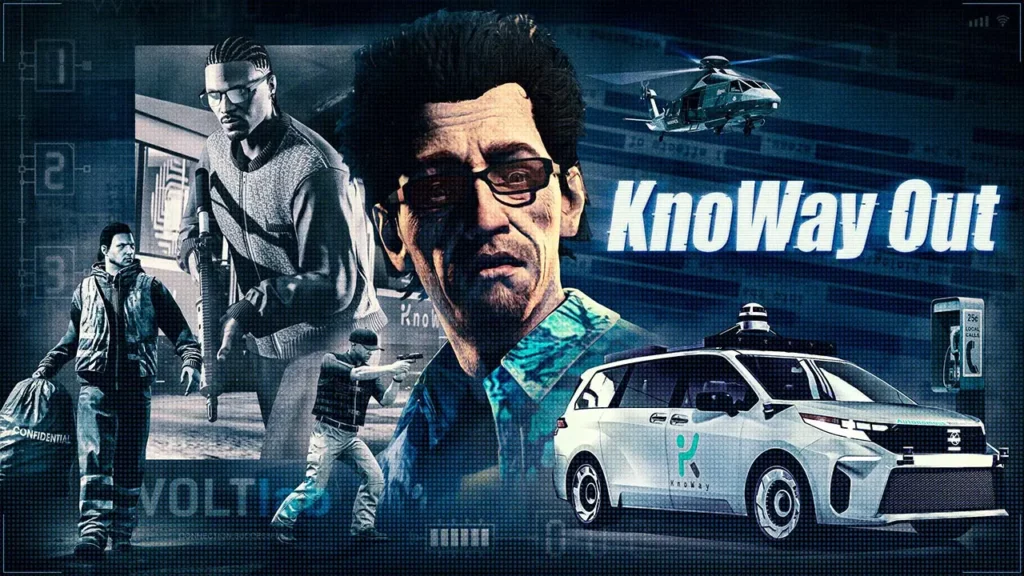 Artwork d'Avi Schwartzman avec des illustrations des missions « KnoWay Out » qu'il propose aux joueurs de GTA Online.