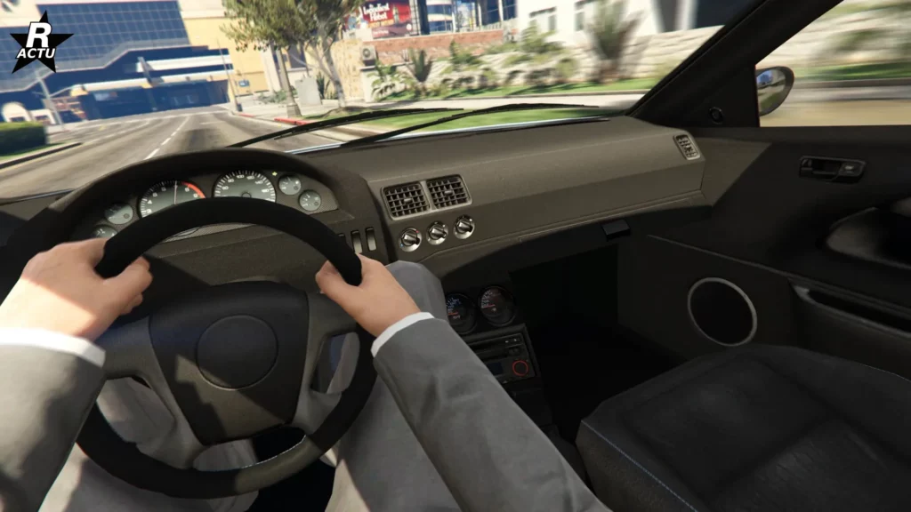 Point du vue du joueur lors de la consuite de l'Ubermacht Sentinel XS.