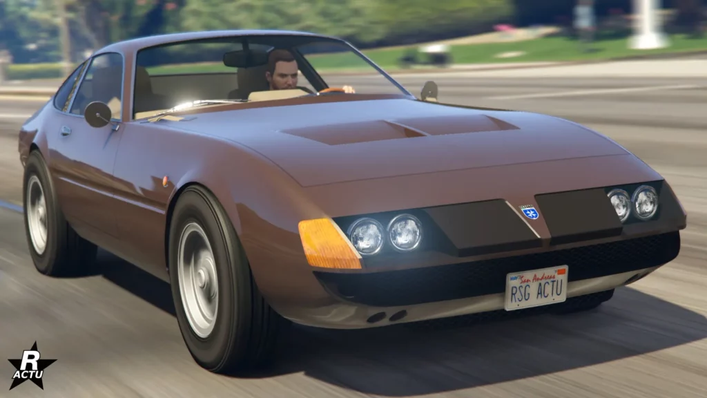 L'avant de la voiture "Grotti GT750" peinte en marron.