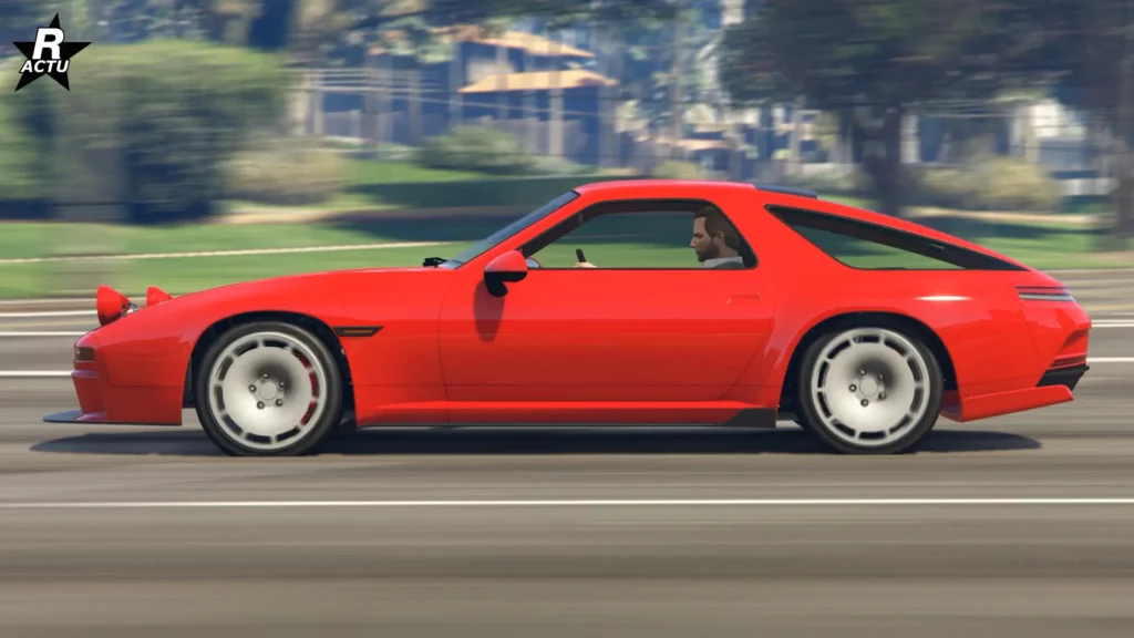 Vue latérale de la voiture allemande de collection, Pfister Astrale peinte en rouge vif.