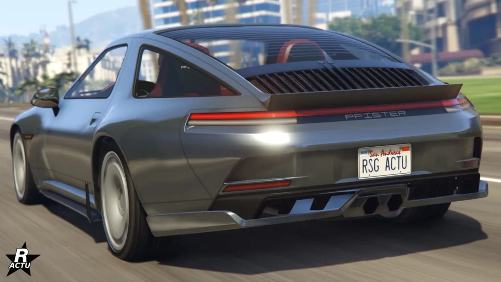 Vue arrière de la sportive classique Pfister Astrale peinte en gris métallisé.