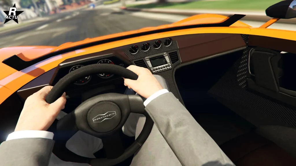 Point de vue du conduire au volant de la Progen Luiva dans GTA Online.