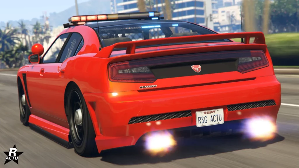 L'arrière de la grosse cylindrée des années 2000 "Bravado Buffalo Cruiser" peinte en rouge.