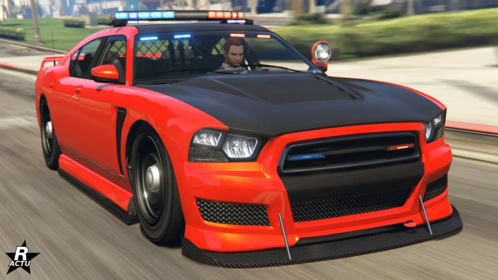 L'avant de la Bravado Buffalo Cruiser peinte en rouge vif et avec un capot en carbone.