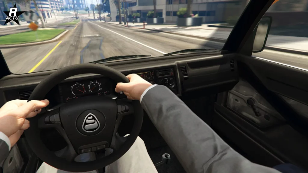 Point de vue d'un joueur conduisant la Shitzu Keitora sur une route de GTA Online.
