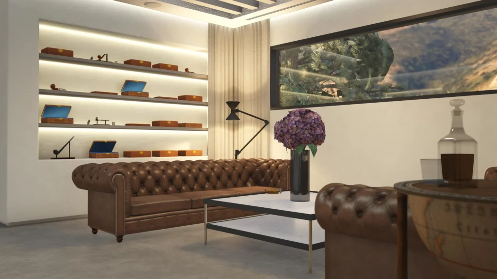 vue de la pièce servant de fumoir à cigares dans la villa de GTA Online 