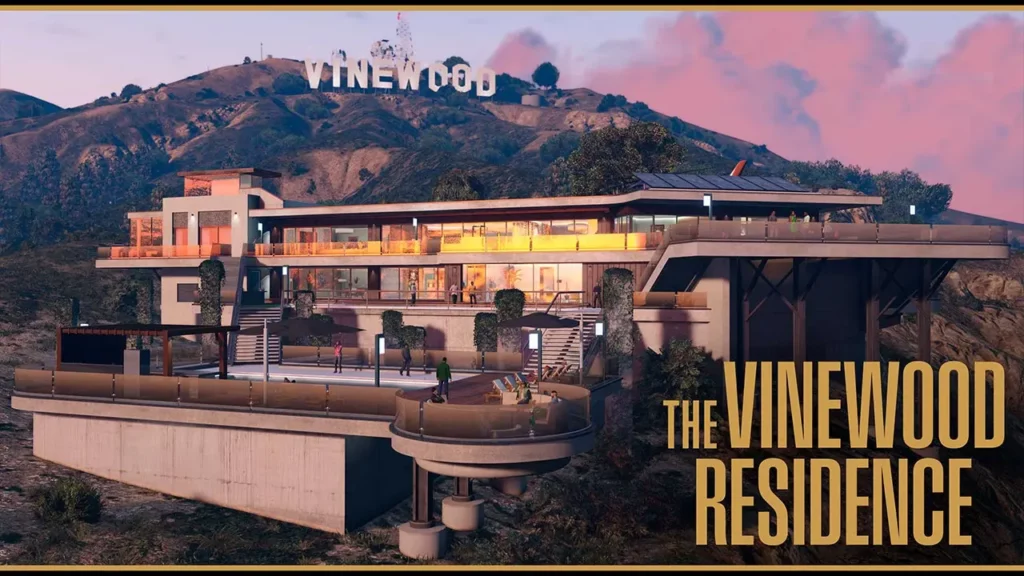 Vue de l'extérieur et de la terrasse de la résidence de Vinewood