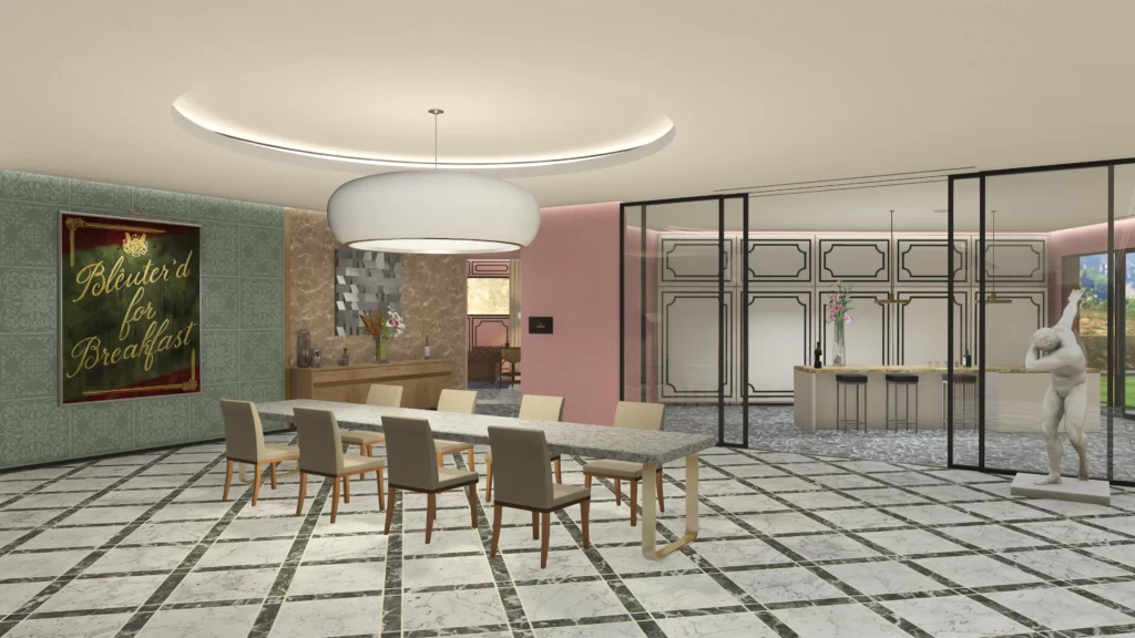 Vue du style d'intérieur "Vinewood Regency" d'une villa.