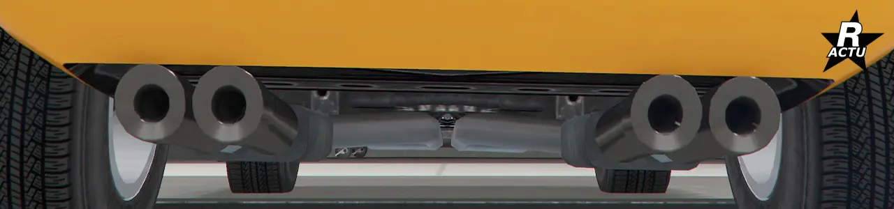 Échappements de série à double pots d'échappement de parte et d'autres sous le pare-chocs arrière.