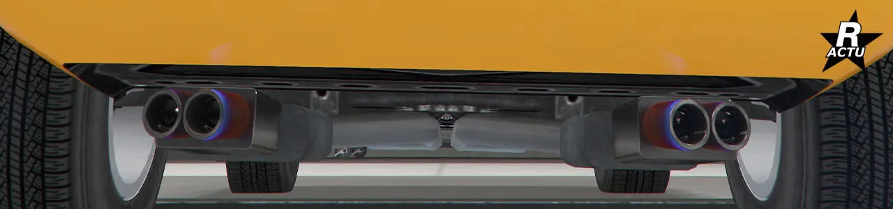 Double échappement en titane de parte et d'autres sous le pare-chocs arrière de la voiture italienne.