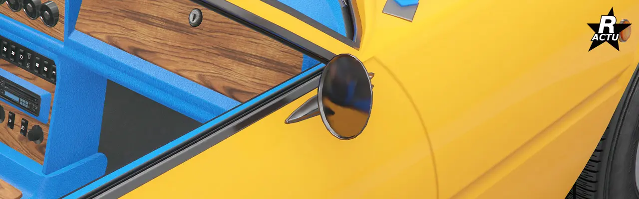 Rétroviseurs ronds chromés avec système de fixation ailé sur les portières.