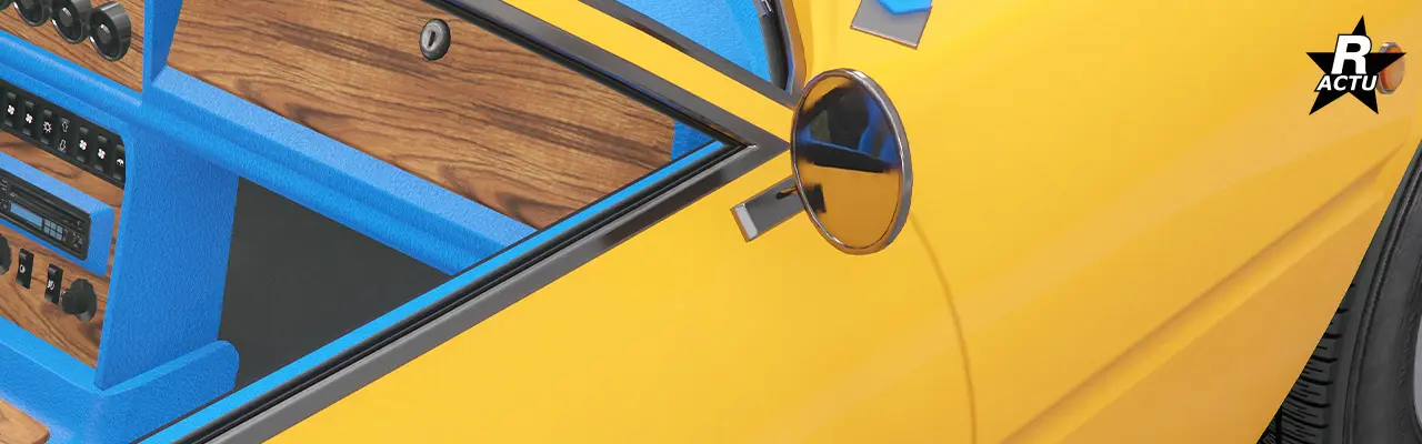 Rétroviseurs ronds, chromés et avec support de fixation en forme de languette sur les portières latérales.