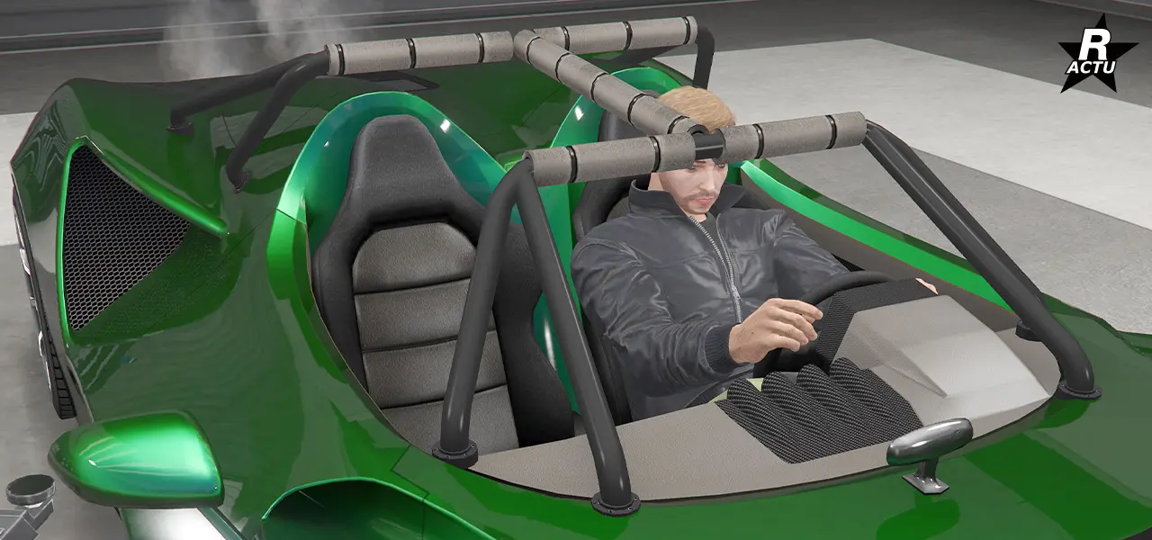 Arceaux de sécurité de couleur noir avec rembourrage, entourant l'habitacle du roadster.