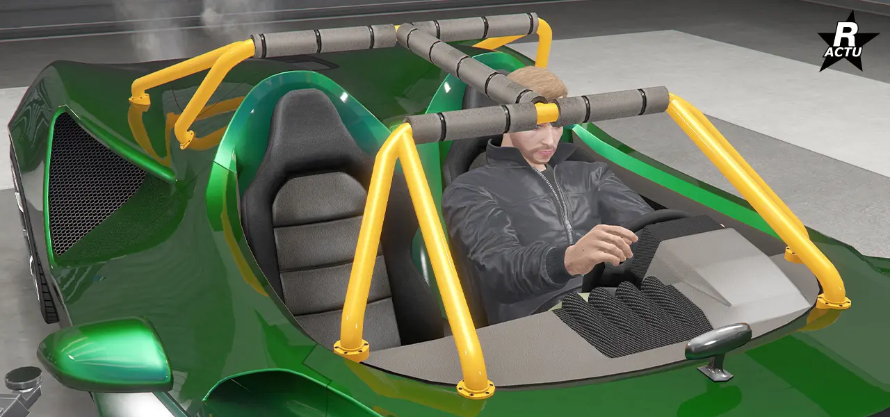 Arceaux de sécurité de couleur secondaire avec rembourrage, entourant l'habitacle du roadster.