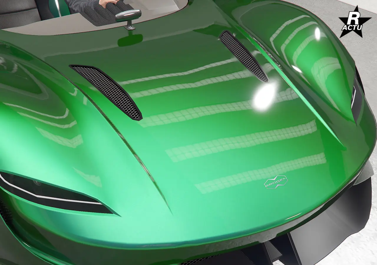 Capot avec deux grilles d'aération moteur rectilignes de parte et d'autres.