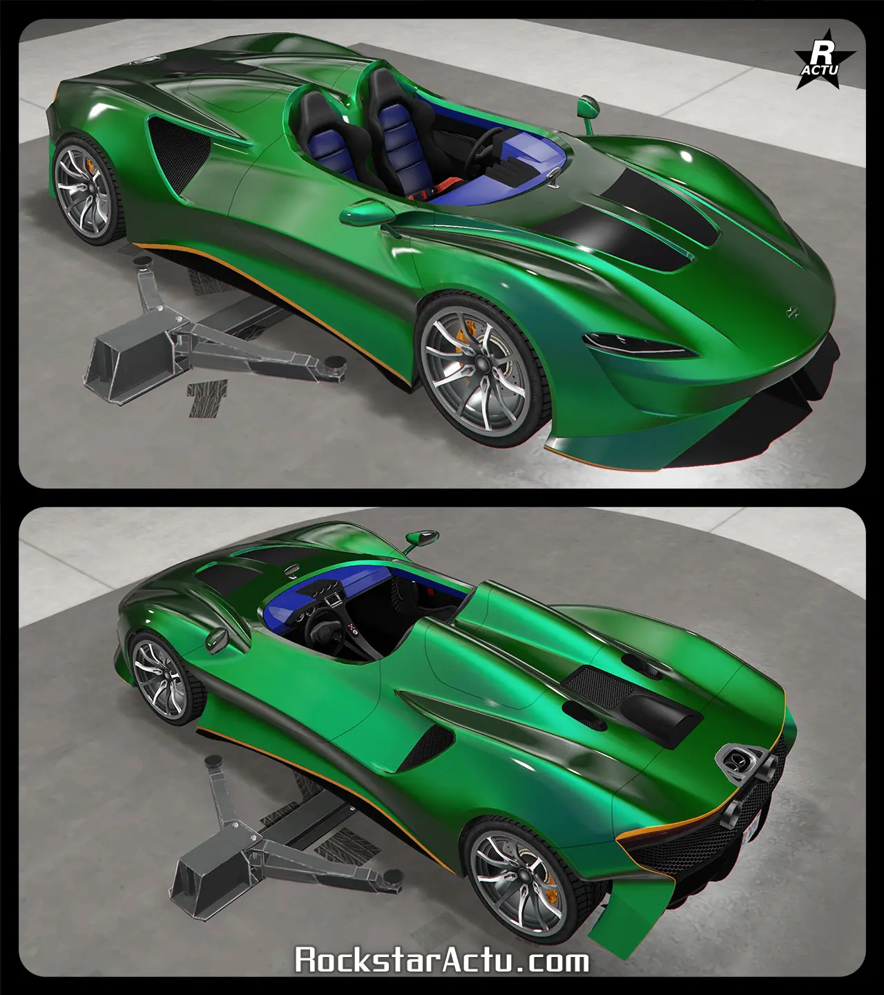 Le roadster Progen Luiva sans aucun motif sur sa carrosserie.