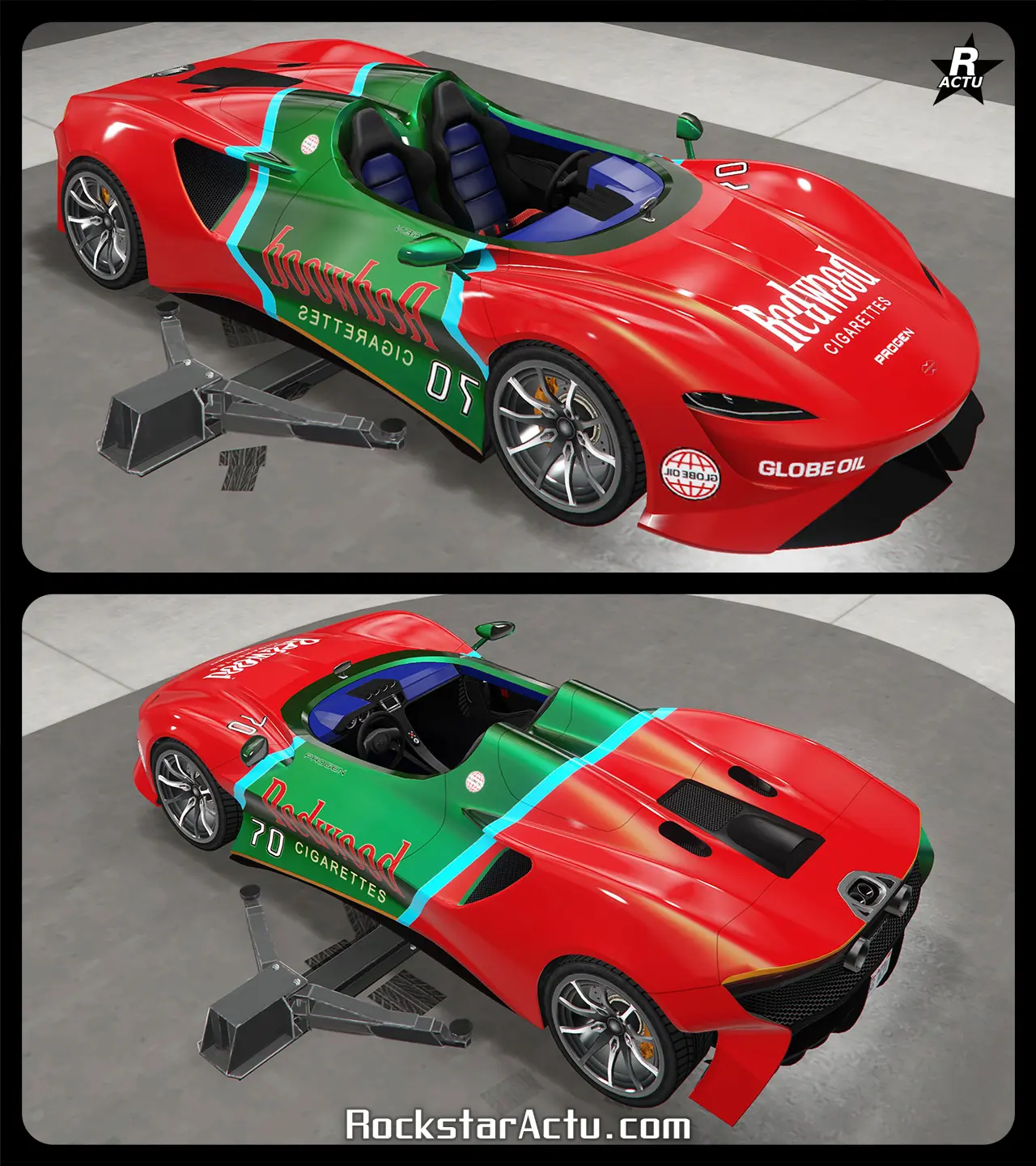 Skin de véhicule "Pilote Redwood" ajoutant des décalcomanies rouge et le logo de la compagnie Redwood.