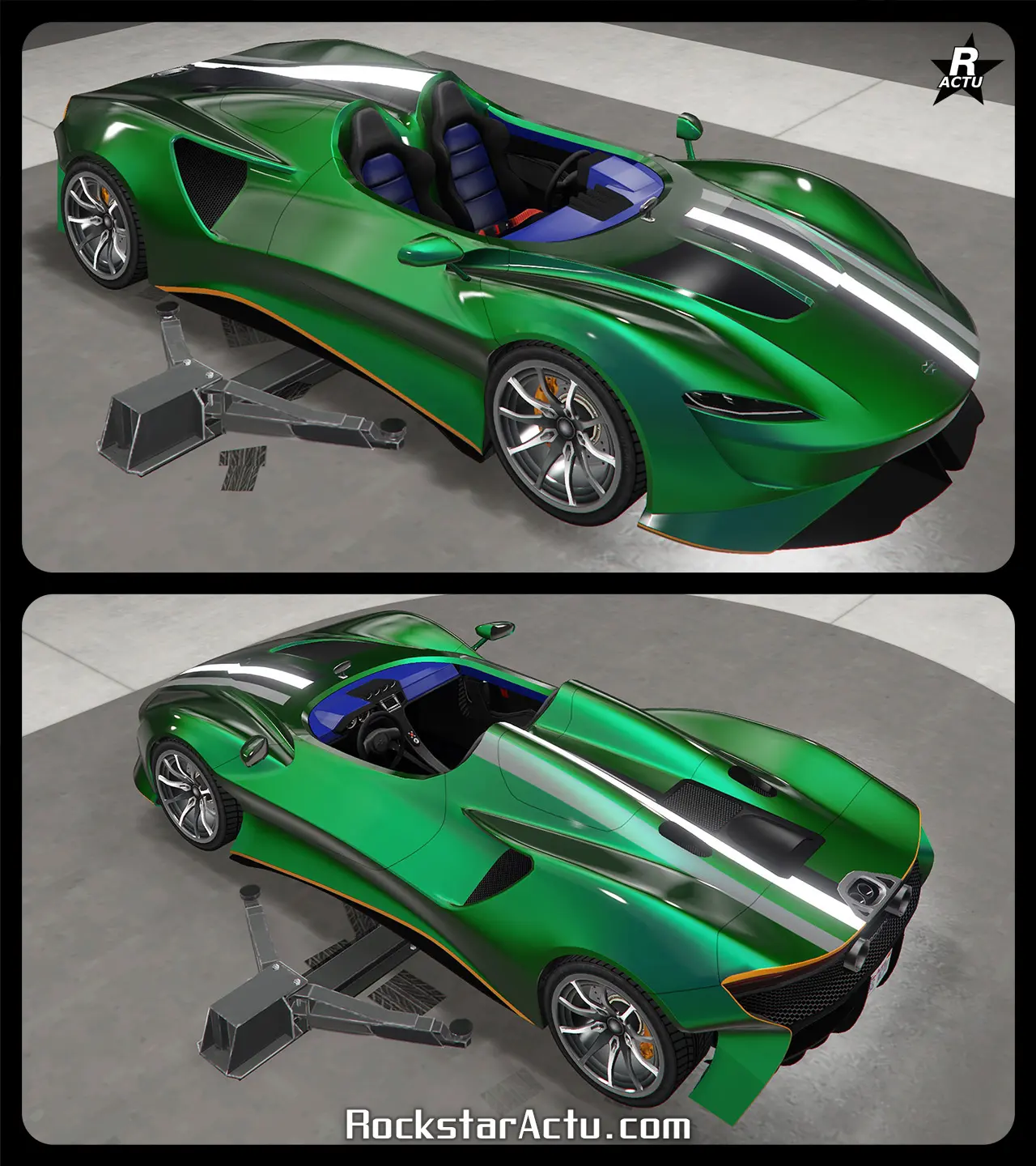 Décalcomanie d'une bande blanche, noire et grise parallèle, traversant le véhicule verticalement sur le côté conducteur.