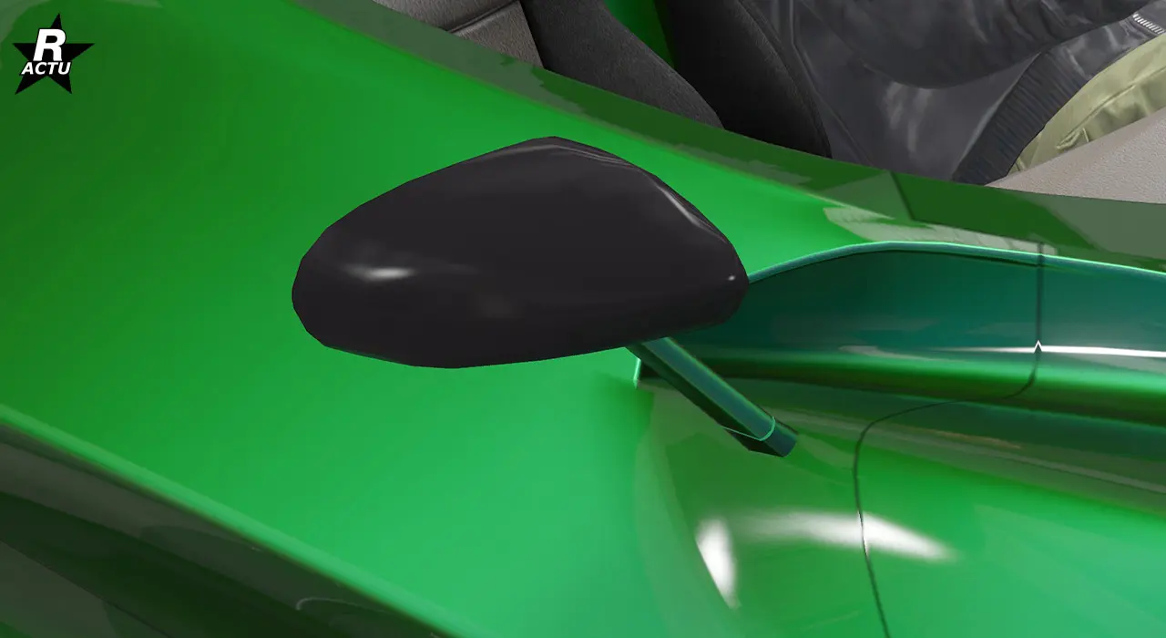 Rétroviseurs en plastique noir.