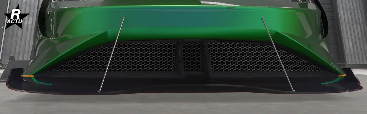 Séparateur avant en carbone avec ailes aérodynamique sur ses côtés.