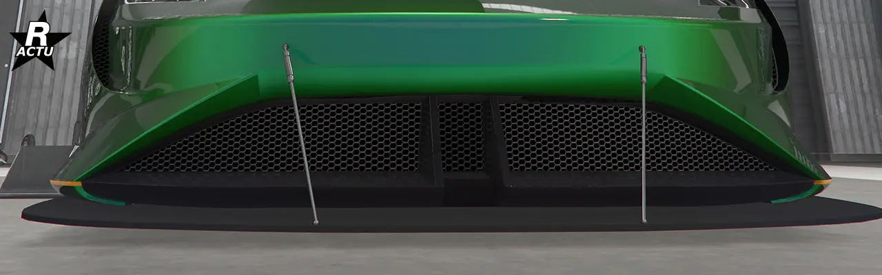 Séparateur en carbone avec câble de fixation sur le haut du pare-chocs avant.