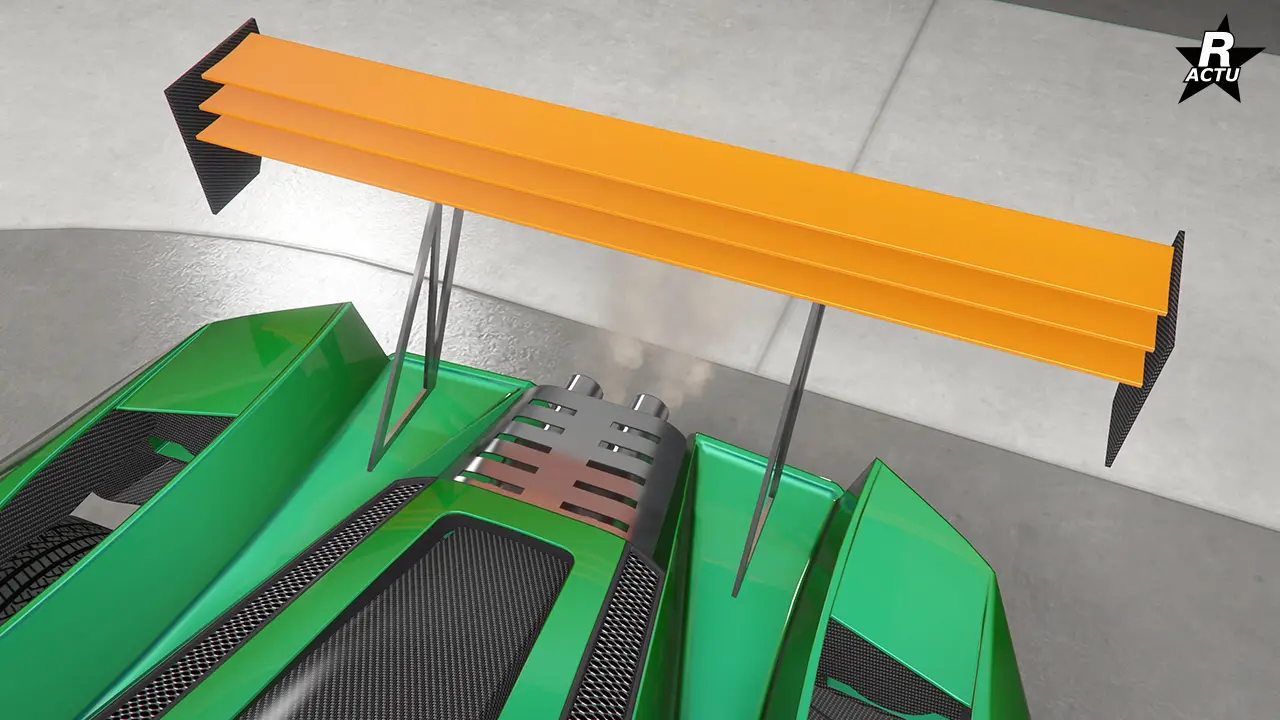 Aileron de course à 3 lames peintes dans la couleur secondaire.