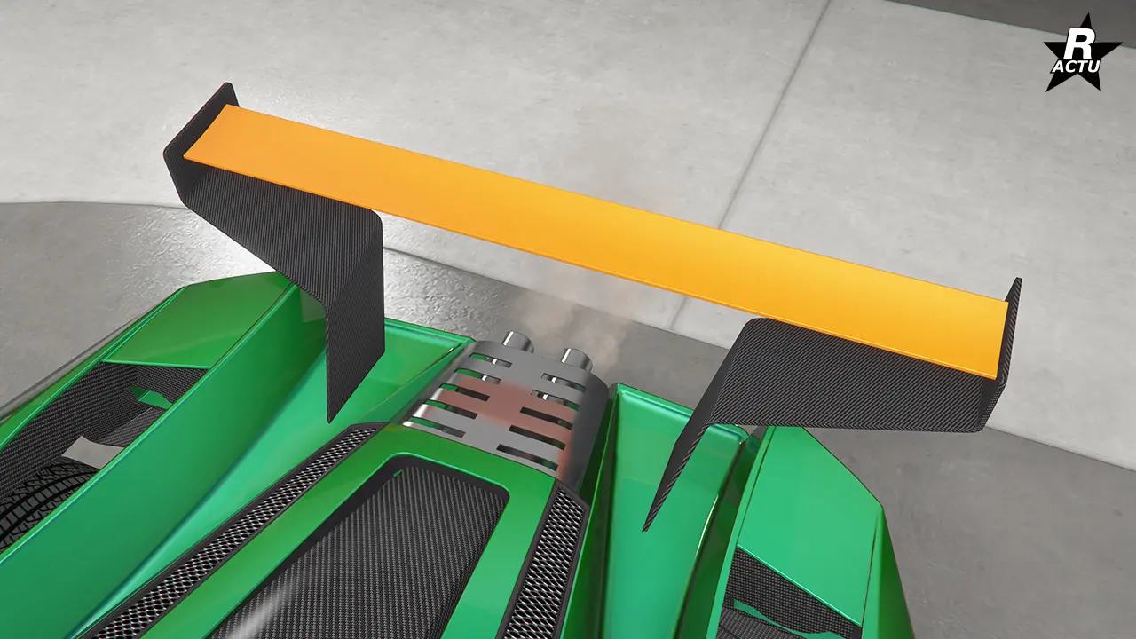 Aileron couleur secondaire avec support d'attaches angulaires en carbone.