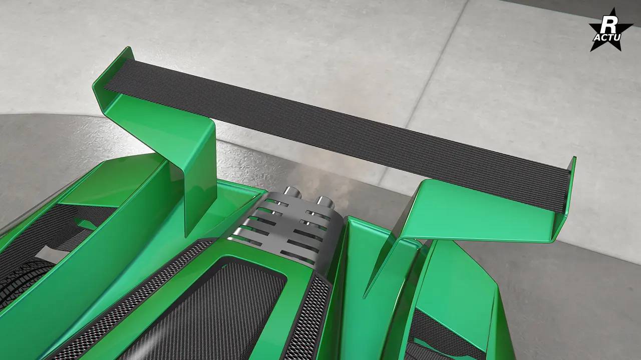 Aileron en carbone avec support d'attaches angulaires couleur principale.