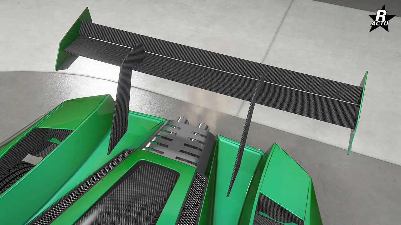 Aileron de série à deux lames en carbone.