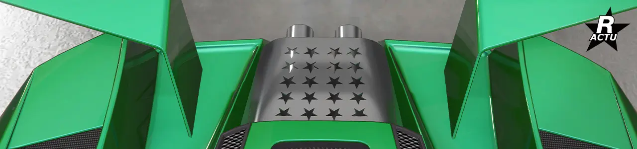 Couverture thermique avec des ouvertures en formes d'étoiles Rockstar Games au-dessus des pots d'échappement.