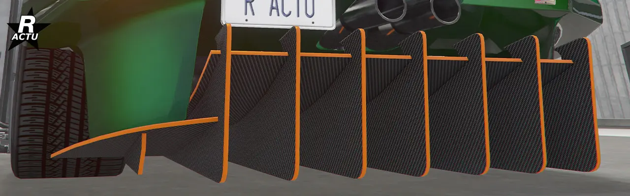 Diffuseur GT en carbone avec finitions couleur secondaire sous le pare-chocs arrière.