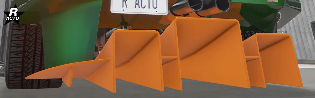 Diffuseur aérodynamique de course peint dans la couleur secondaire sous le pare-chocs arrière.