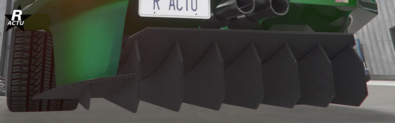 Diffuseur arrière en fibres de carbone en forme de râteau sous la caisse.