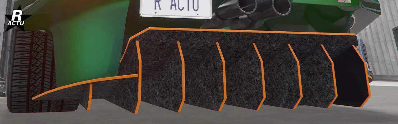 Diffuseur arrière HSW en carbone brut et finitions couleur secondaire, de forme râteau sous la caisse